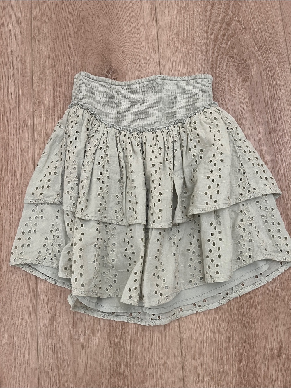 Hollister Sage Green Tiered Eyelet Mini Skirt